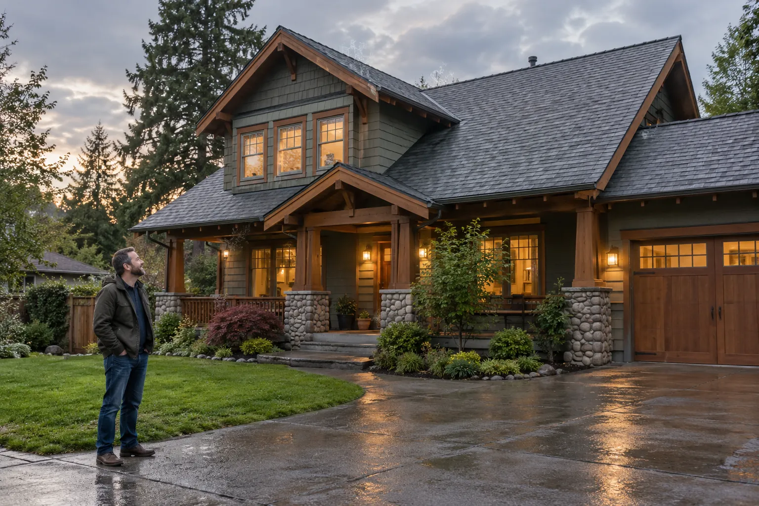 A tidy home with a freshly installed roof under soft evening light in Portland